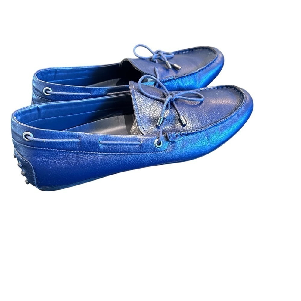 SONDERGAARD Boat Shoes Navy Grained Leather Driver Moccasins, Loafers, Men sz 42